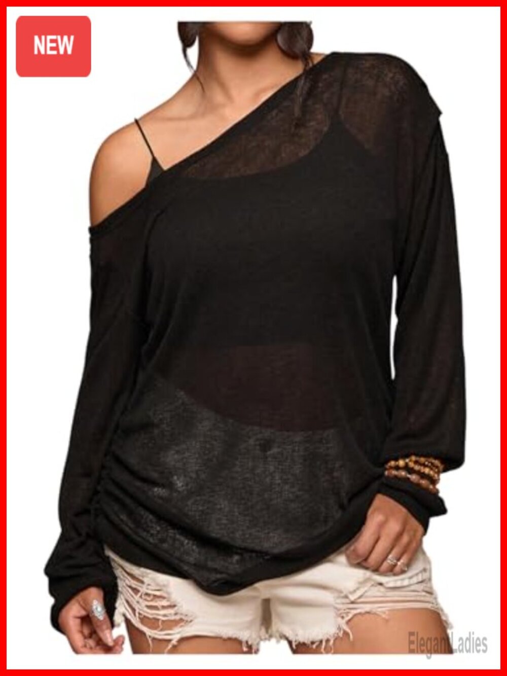 Sheer Off Shoulder Mesh Long Sleeve Pullover Top Plus Size